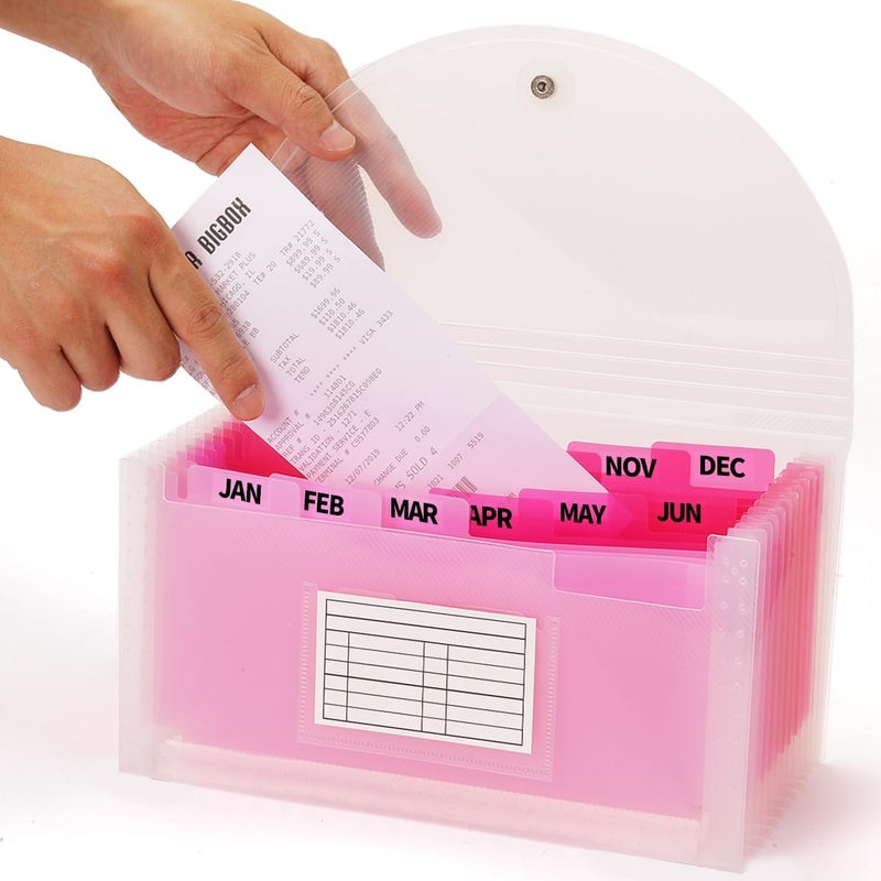 H4D Check Size 13 Pocket Expanding File Folder, Accordion File Organizer Wallet Case for Coupon Receipt Storage, 10 x 5.5 inches, Pink - Image 1
